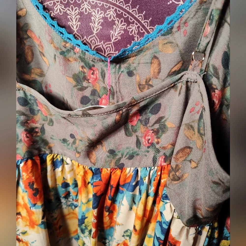 NWT Natural Life Gigi Mini Dress - Grey Orange Roses Small And X-Small - Picture 7 of 8